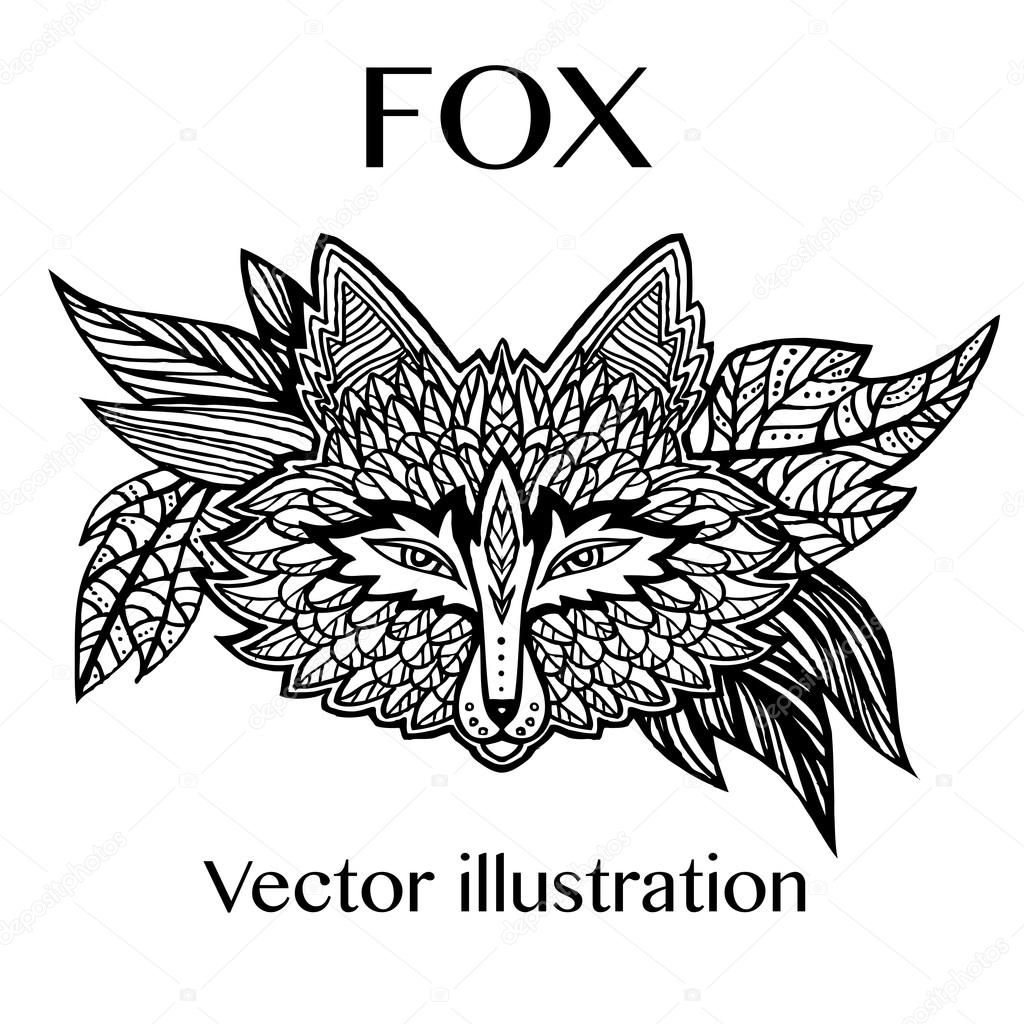 Fox head tattoo sketch. Native american style. Ethnic animals vector illustration. Ethnic fox / african / indian / totem