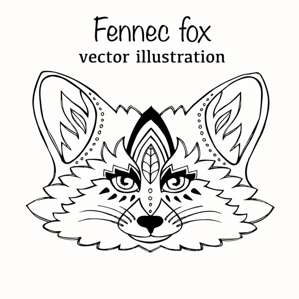 Mão desenho vetor ilustração fennec raposa isolada no fundo branco. Desenho vintage para design de tatuagem. Coleção de arte animal . —  Vetores de Stock