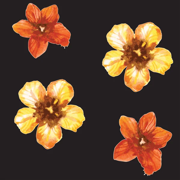 Akvarell isolerade tulpaner och röda akvarell stänk. Akvarell blommor på vit bakgrund. Tulip seamless mönster. — Stock vektor