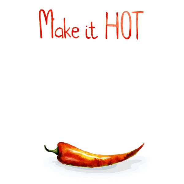 Chili pimienta vector acuarela ilustración. Ilustración de comida picante. Frases sobre el amor . — Vector de stock