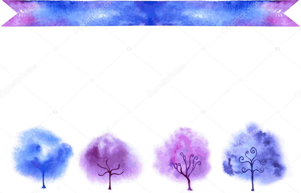 Watercolor trees vector illustration. Cards templates.