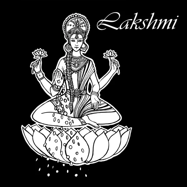 Lakshmi gudinna. Lyckliga Diwali. Indien. — Stock vektor