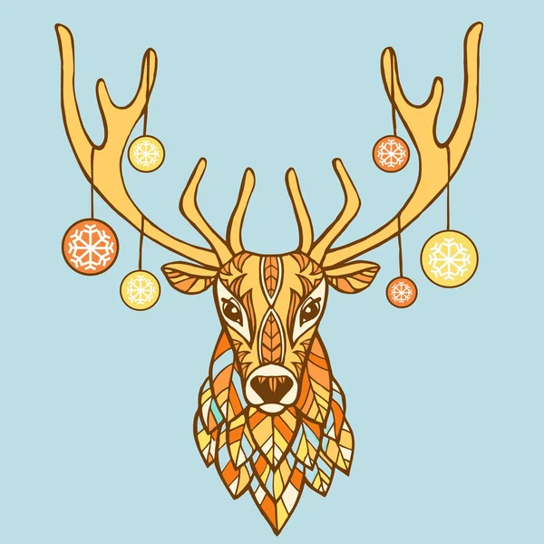 Christmas deer hand drawn vector illustration.  Ethnic animals vector illustration. Ethnic deer / african / indian / totem. Christmas new year background. — Stock Vector