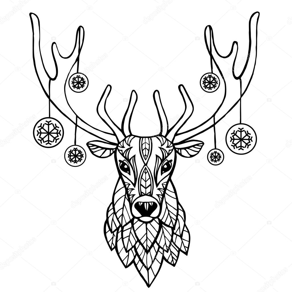 Christmas deer hand drawn vector illustration.  Ethnic animals vector illustration. Ethnic deer / african / indian / totem. Christmas new year background.