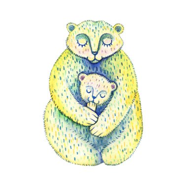 Anne ayı ve küçük bir ayı. Sevimli bir aile. Karikatür tarzı. Anne