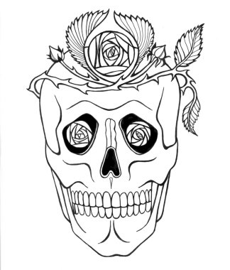 Vintage pirate skull with flowers wreath