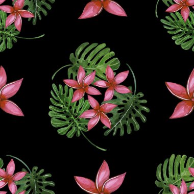 Sorunsuz tropikal arka plan. Yaz desen. Frangipani çiçekler