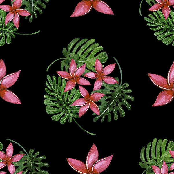 Бесшовный тропический фон. Летняя модель. Франжипани
