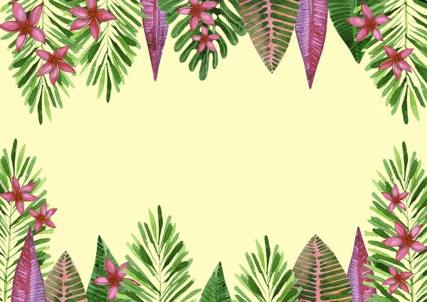Horizontální tropické zázemí. Letní vzorek. exotické květiny — Stock fotografie