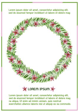 Yuvarlak kare egzotik çiçek ve bitki. Gerçekçi suluboya resim orman. Egzotik tropik arka plan. Sulu Boya şablonları.