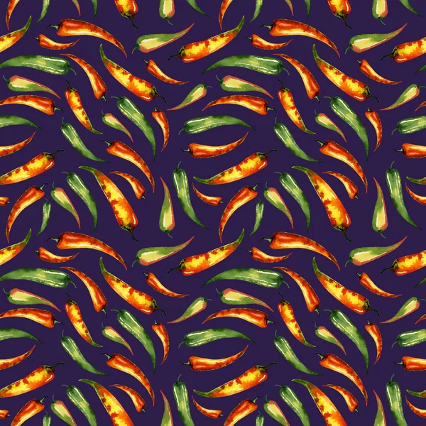 Watercolor seamless hand drawn pattern with red hot chilli peppers. — Stock Photo, Image