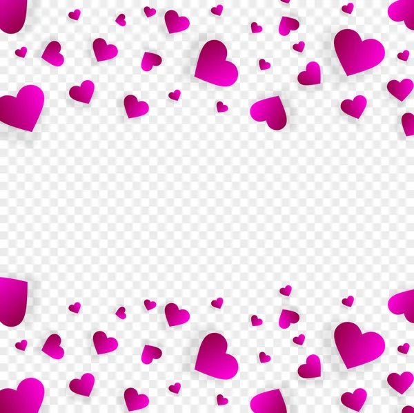 ハートフレームベクトルの境界線ピンクの散乱コンフェッティ花弁とバナー 上と下の二重の境界線 バレンタインデーの結婚式招待テンプレート隔離された透明背景 — ストックベクタ