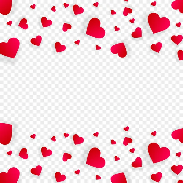 ハートフレームベクトル境界赤い散布コンフェッティ花弁とバナーを愛します 上と下の二重の境界線 バレンタインデーの結婚式招待テンプレート隔離された透明背景 — ストックベクタ