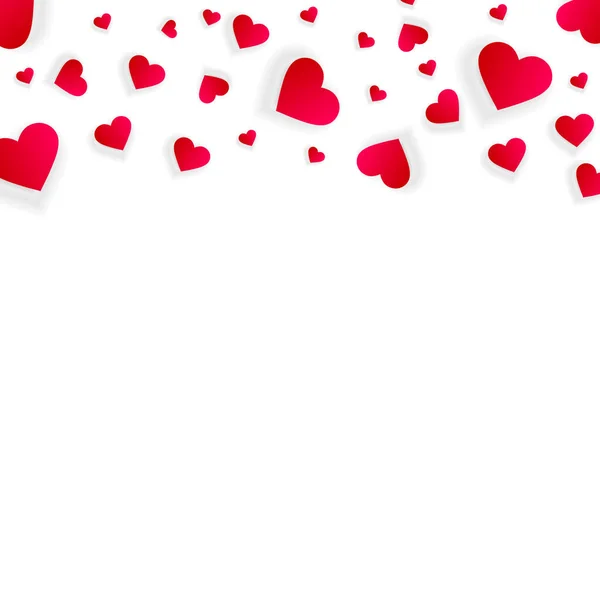 秋の赤い心との愛の境界線 散乱コンフェッティ花弁とベクトルフレーム バレンタインデーや結婚式招待状のカードテンプレートのための水平方向の上の境界パターン隔離された白い背景 — ストックベクタ