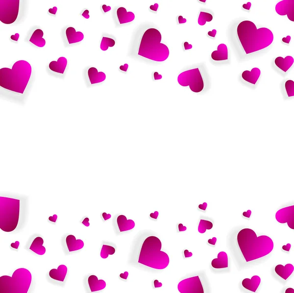 ハートフレームベクトルの境界線ピンクの散乱コンフェッティ花弁とバナー スクエアアップとダウンダブル隣接する3D効果バレンタインデー結婚式招待テンプレート隔離された白い背景 — ストックベクタ