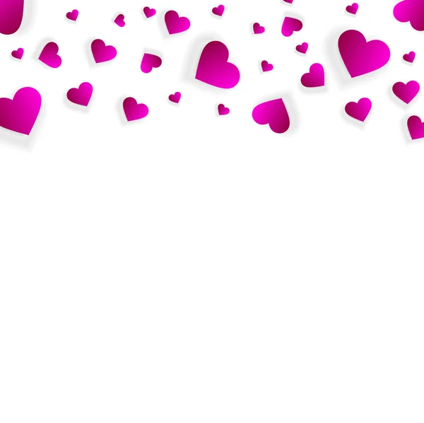ピンク色のハートとの愛の境界線 散乱コンフェッティ花弁とベクトルフレーム バレンタインデーや結婚式招待状のカードテンプレートのための水平方向の上の境界パターン隔離された白い背景 — ストックベクタ