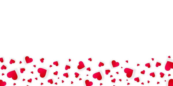 秋の赤い心との愛の境界線 散乱コンフェッティ花弁とベクトルフレーム バレンタインデーまたは結婚式招待状カードテンプレートの横方向の下の透明背景 パターンを隔離 — ストックベクタ