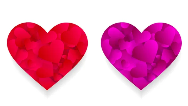 Růžové Červené Srdce Ikony Efekt Malými Okvětními Lístky Srdce Uvnitř — Stockový vektor