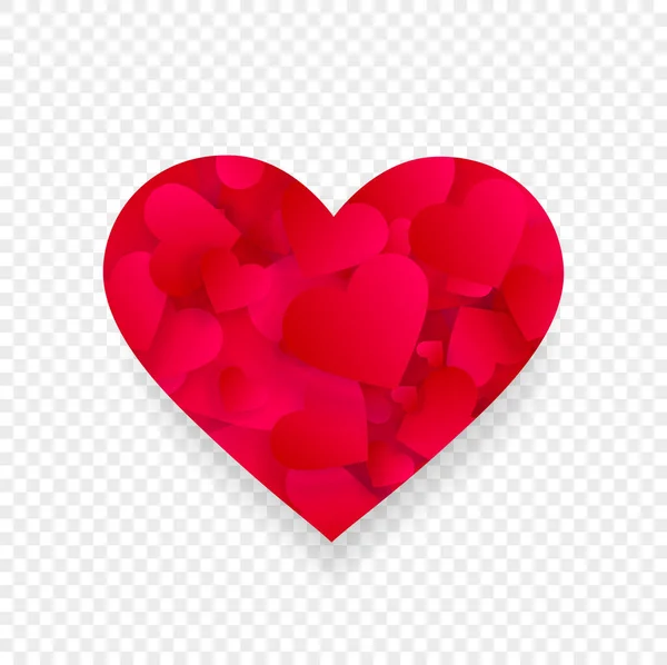 赤いハートの3D効果形状 透明な背景に孤立した内部の小さな心や花弁のアイコン バレンタインデーや結婚式のカードのための愛 ロマンス要素 ベクターイラスト クリップアート — ストックベクタ