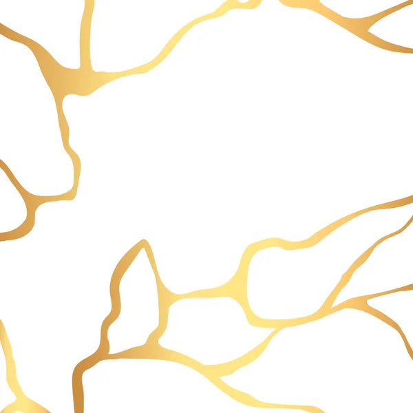 Ouro kintsugi crack vetor cartão no fundo branco. Textura dourada. — Vetor de Stock