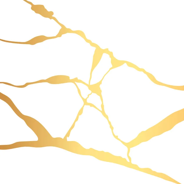 Ouro kintsugi crack vetor cartão no fundo branco. Textura dourada. — Vetor de Stock