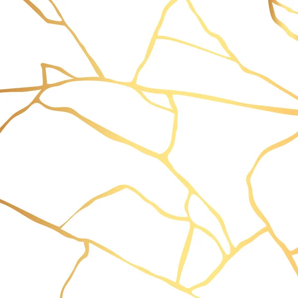 Tarjeta vectorial de oro kintsugi crack sobre fondo blanco. Textura dorada. — Vector de stock