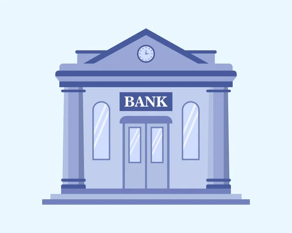 Εικονογράφηση διάνυσμα στο Cartoon Flat Style Of Blue Bank Building. Σύνθεση τύπου εικονιδίων της υποδομής της πόλης και της κυβερνητικής αρχιτεκτονικής κτίριο με υψηλές στήλες απομονώνονται σε ανοιχτό μπλε φόντο — Διανυσματικό Αρχείο