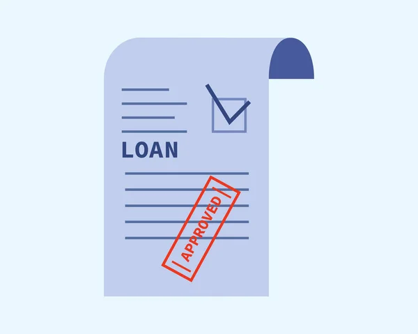 Einfache Vektor-Illustration des Icon Style Object. Flat Cartoon Composition Of Approved Loan Document mit stilisierten Schriften. Blaues Blatt mit rotem Stempel der Finanzvereinbarung über Hypotheken — Stockvektor