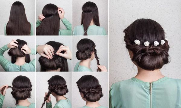 Simple hairdo self tutorial — Stock Photo, Image