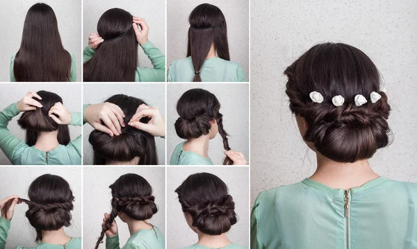 Penteado simples auto tutorial — Fotografia de Stock