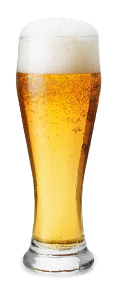 Copa helada de cerveza ligera aislada sobre un fondo blanco — Foto de Stock