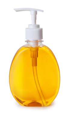 Beyaz arka plan üzerinde izole sıvı sabun ile plastik şişe