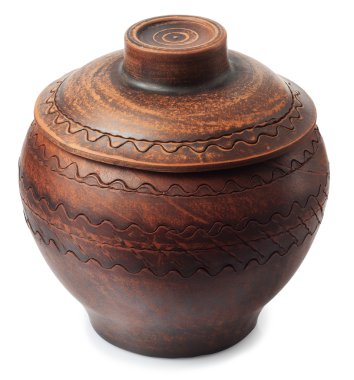 Beyaz arkaplanda kil çömlek izole