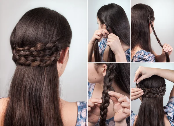 Simple hairstyle tutorial — Stock Photo, Image