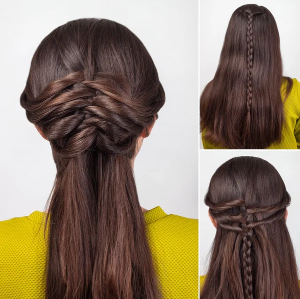 Acconciatura per capelli lunghi tutorial — Foto Stock