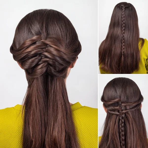 Penteado para cabelo longo tutorial — Fotografia de Stock