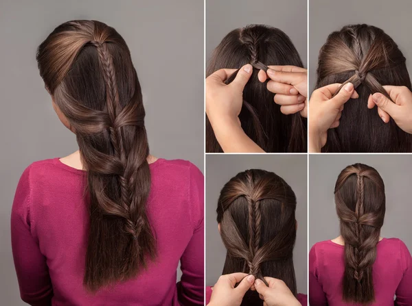 Trança penteado tutorial — Fotografia de Stock