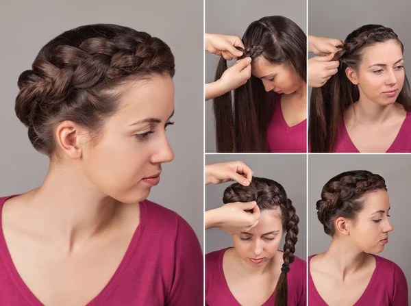 Tutorial de peinado simple trenza — Foto de Stock