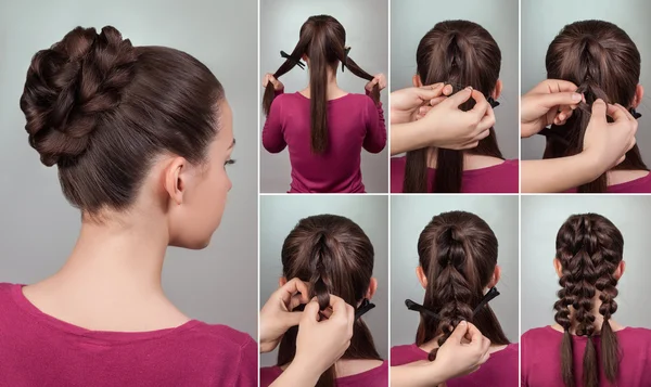 Romantic hairstyle tutorial — Stock Photo, Image