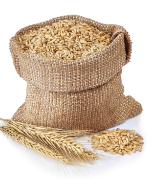 Buğday üzerinde beyaz izole çanta içinde