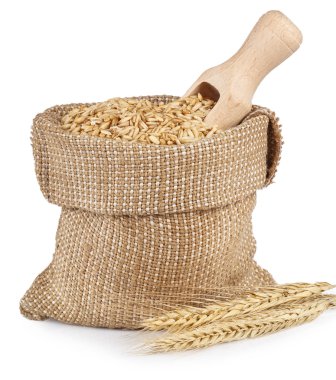 Buğday üzerinde beyaz izole çanta içinde