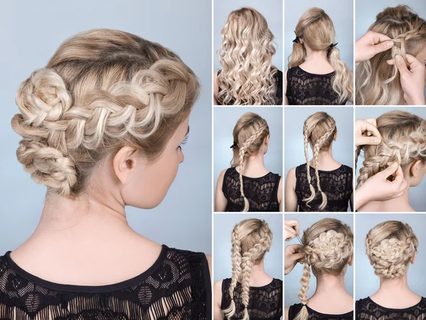 Penteado trança tutorial — Fotografia de Stock