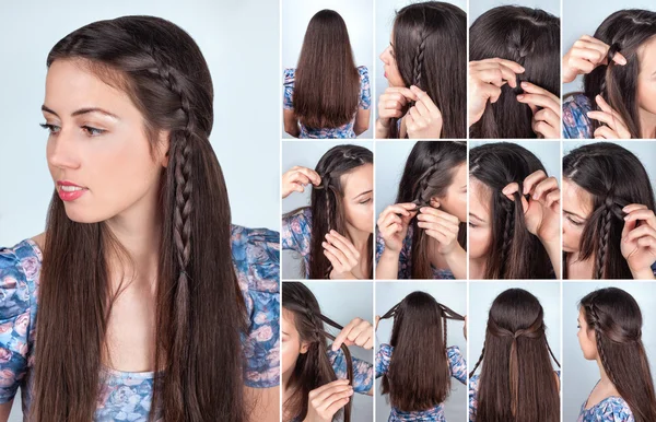 Acconciatura intrecciata tutorial capelli dietro le quinte — Foto Stock