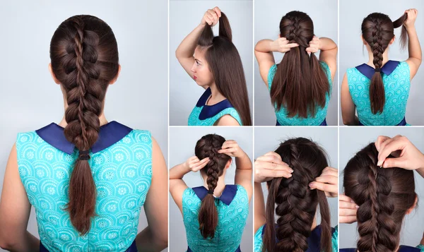 Hair tutorial. Braid hairstyle tutorial — Stock Photo, Image