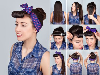 uzun saç retro topuz eğitim için saç modeli