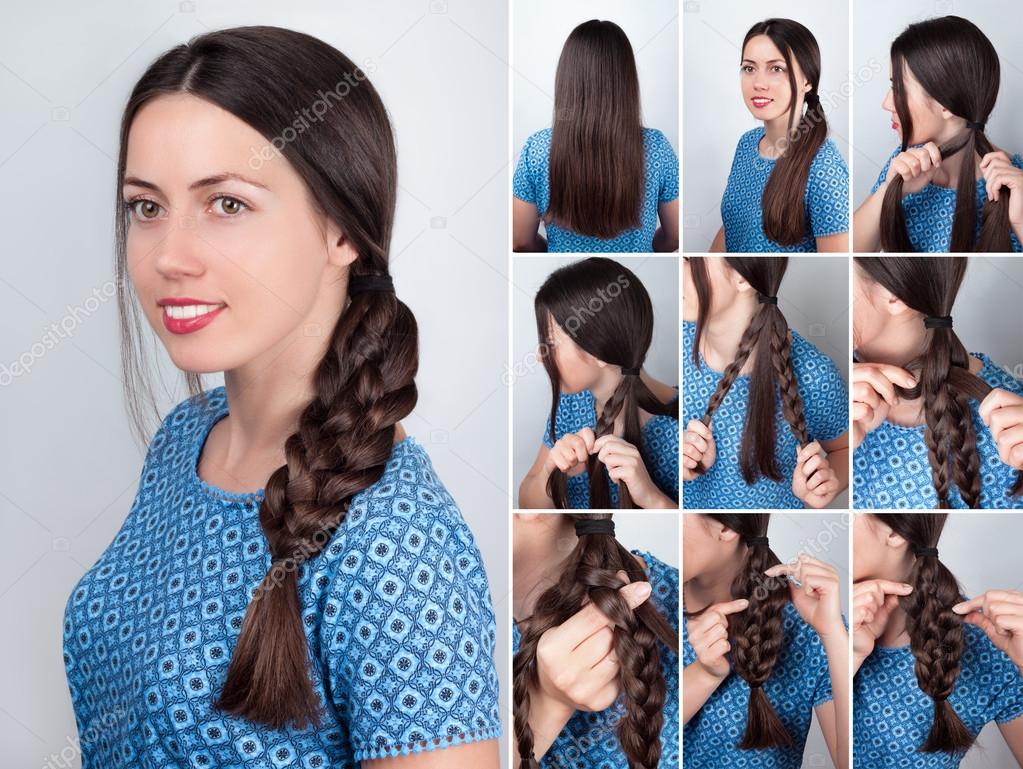 Braided Hairdo For Long Hair Tutorial Stock Photo C Alterphoto