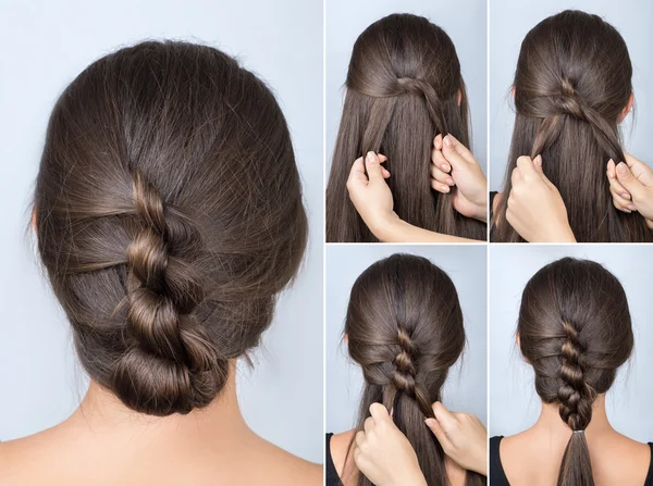 Twisted hairstyle tutorial — Stock Photo, Image