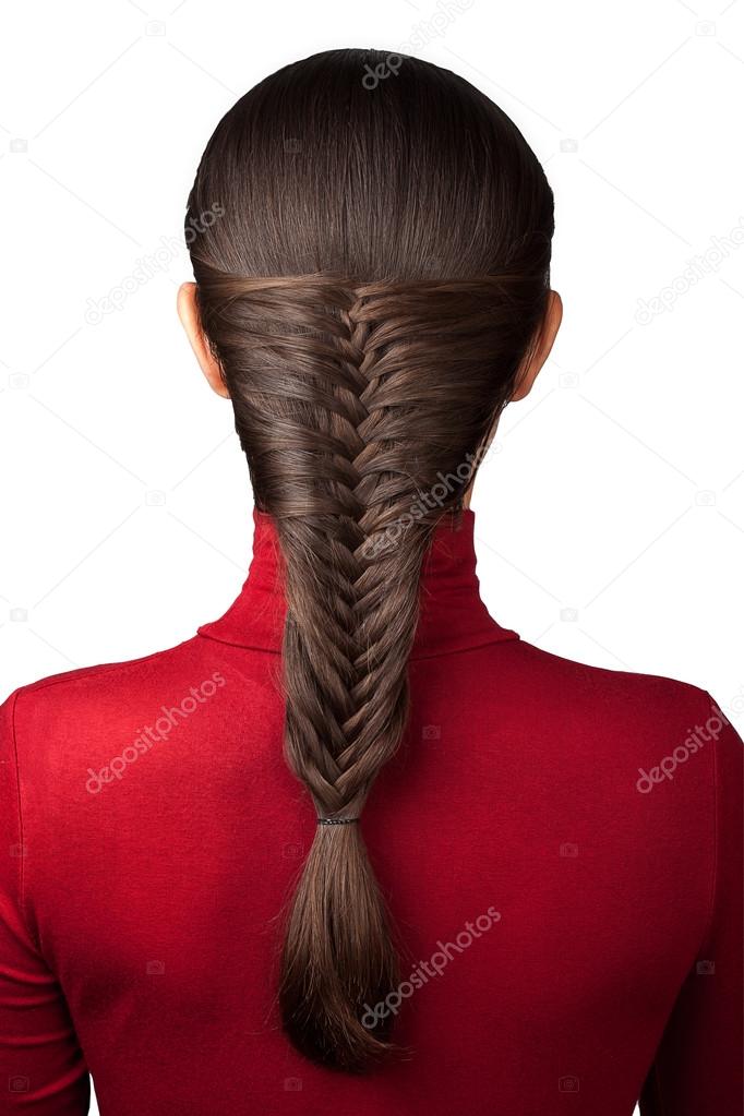 Fish Scale Braid Hairstyles French Braid Isolate Stock Photo