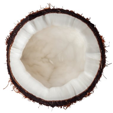 beyaz izole yarım Hindistan cevizi Üstten Görünüm