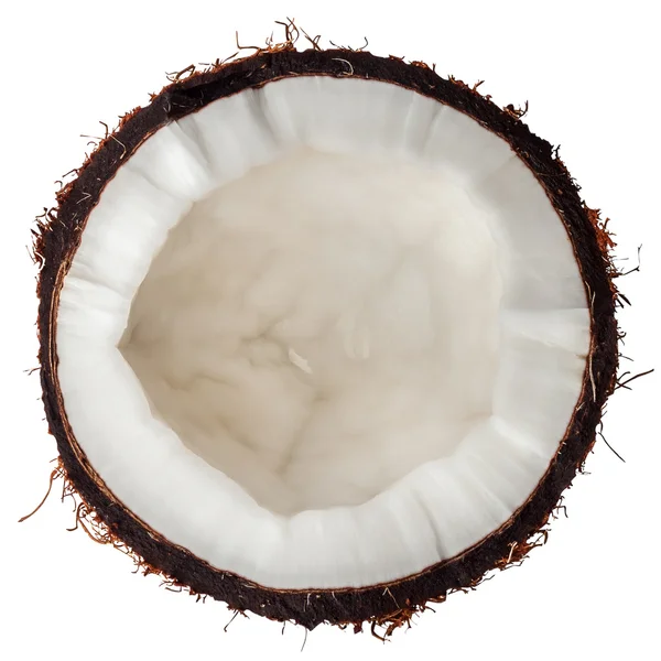 Halbe Kokosnuss von oben isoliert auf weiß — Stockfoto
